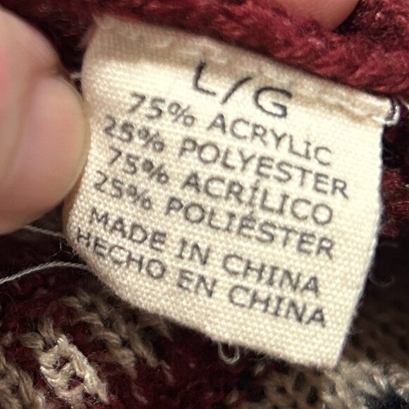 Weatherproof Vintage Chili Red Fair Isle Sweater Womens L Cozy Nordic Knit Cabin - Picture 5 of 6